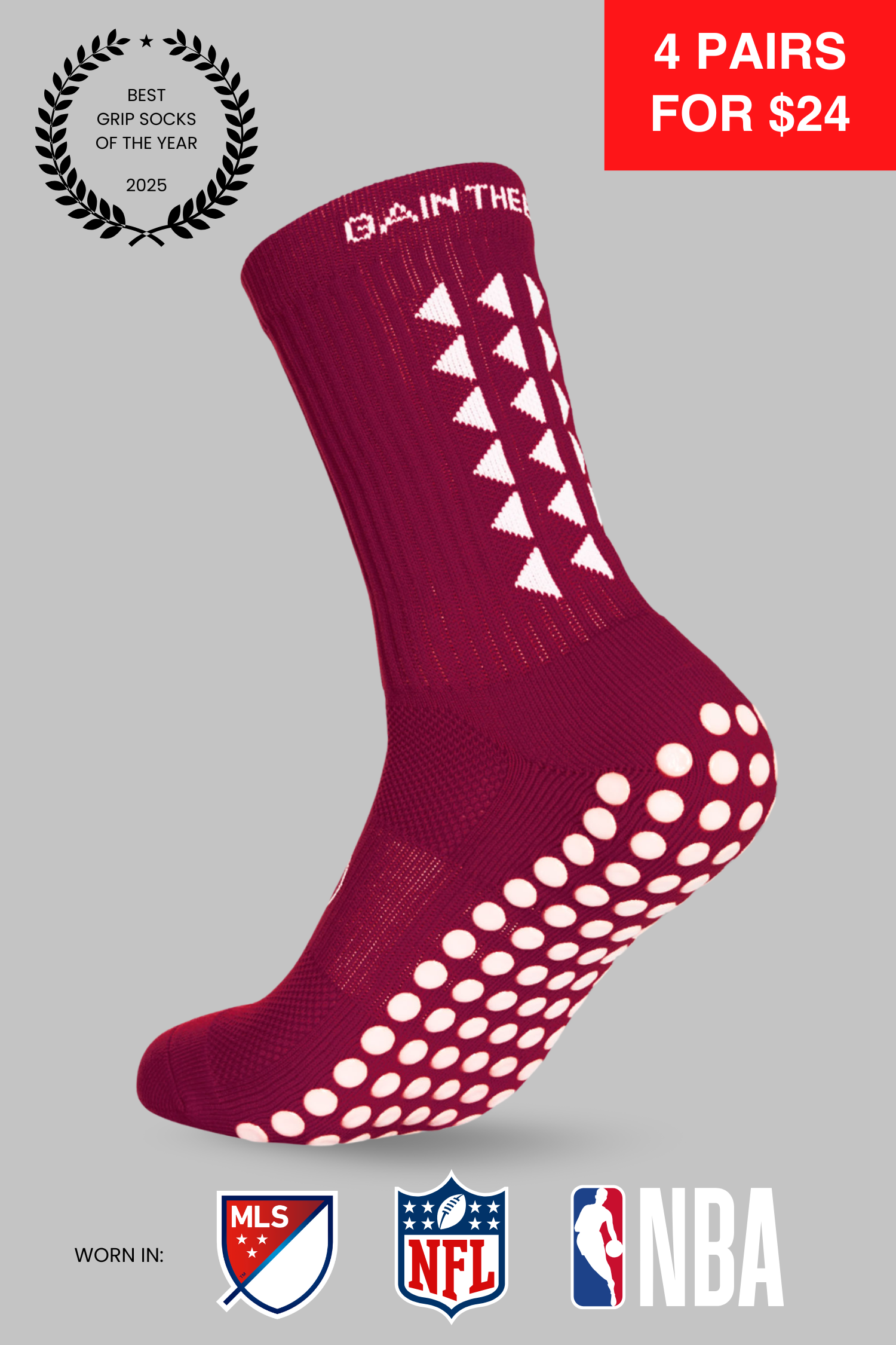 GRIP SOCKS 3.0  MidCalf Length - Maroon