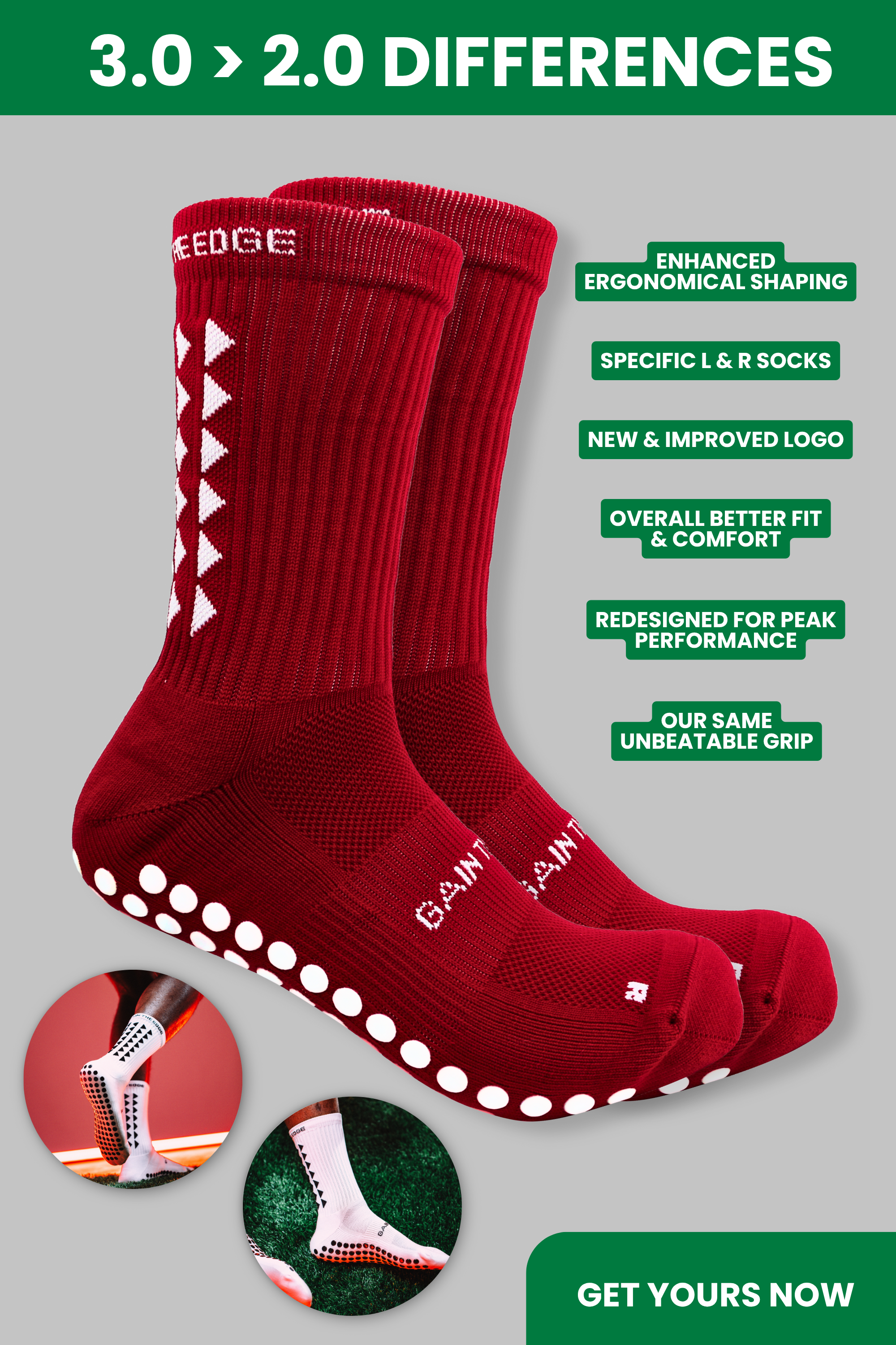 GRIP SOCKS 3.0  MidCalf Length - Maroon