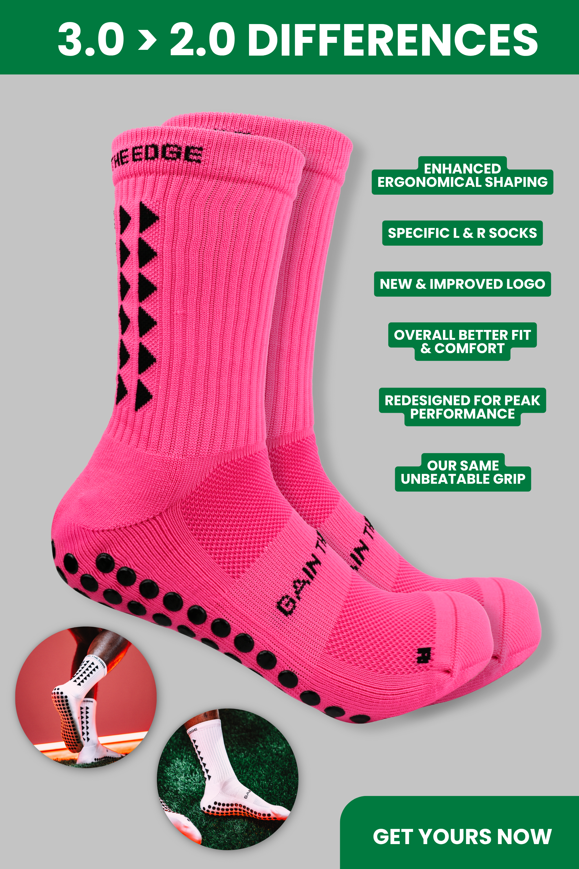 GRIP SOCKS 3.0  MidCalf Length - Pink