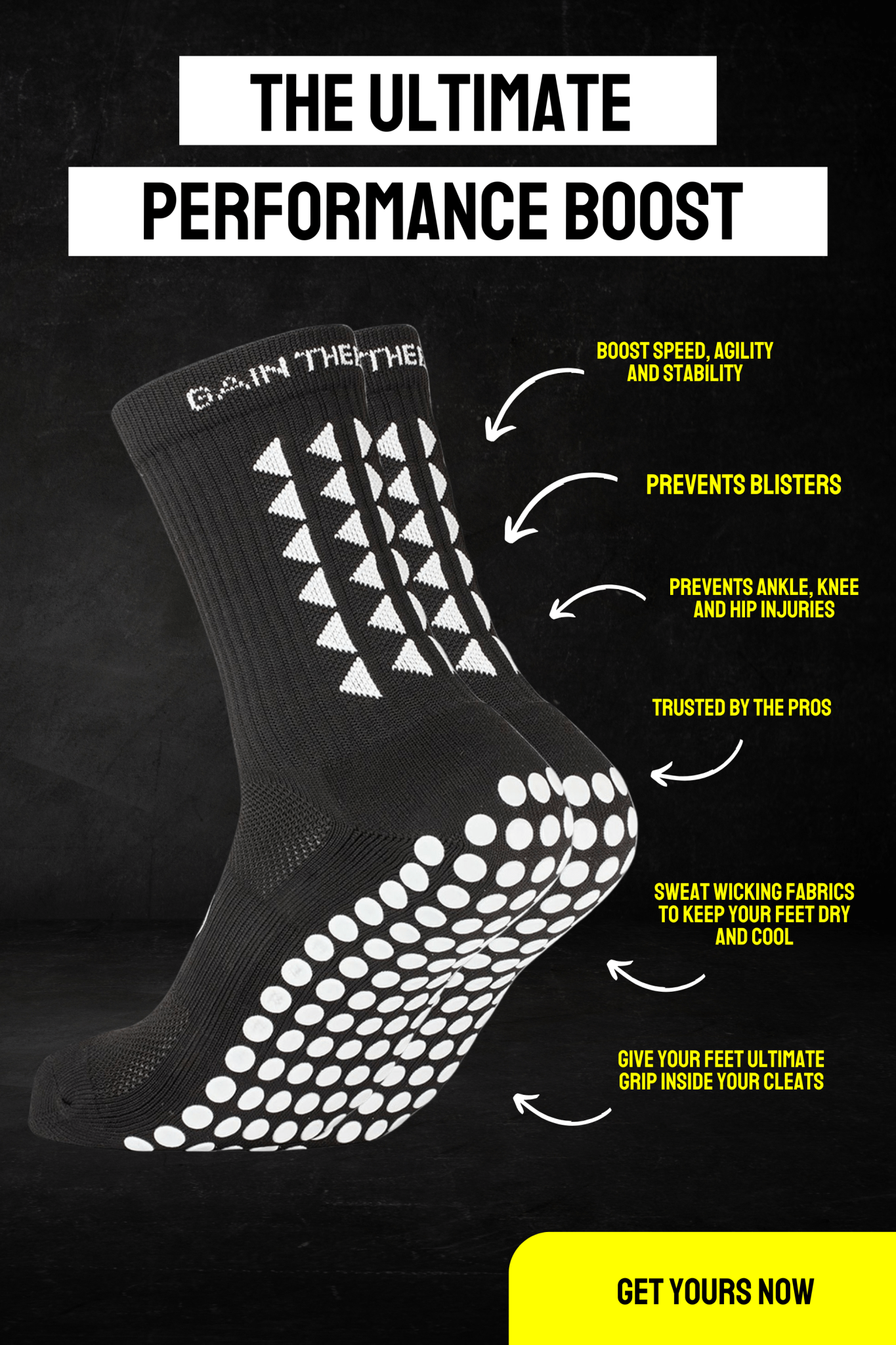 GRIP SOCKS 2.0 MidCalf Length - Black - Gain The Edge US