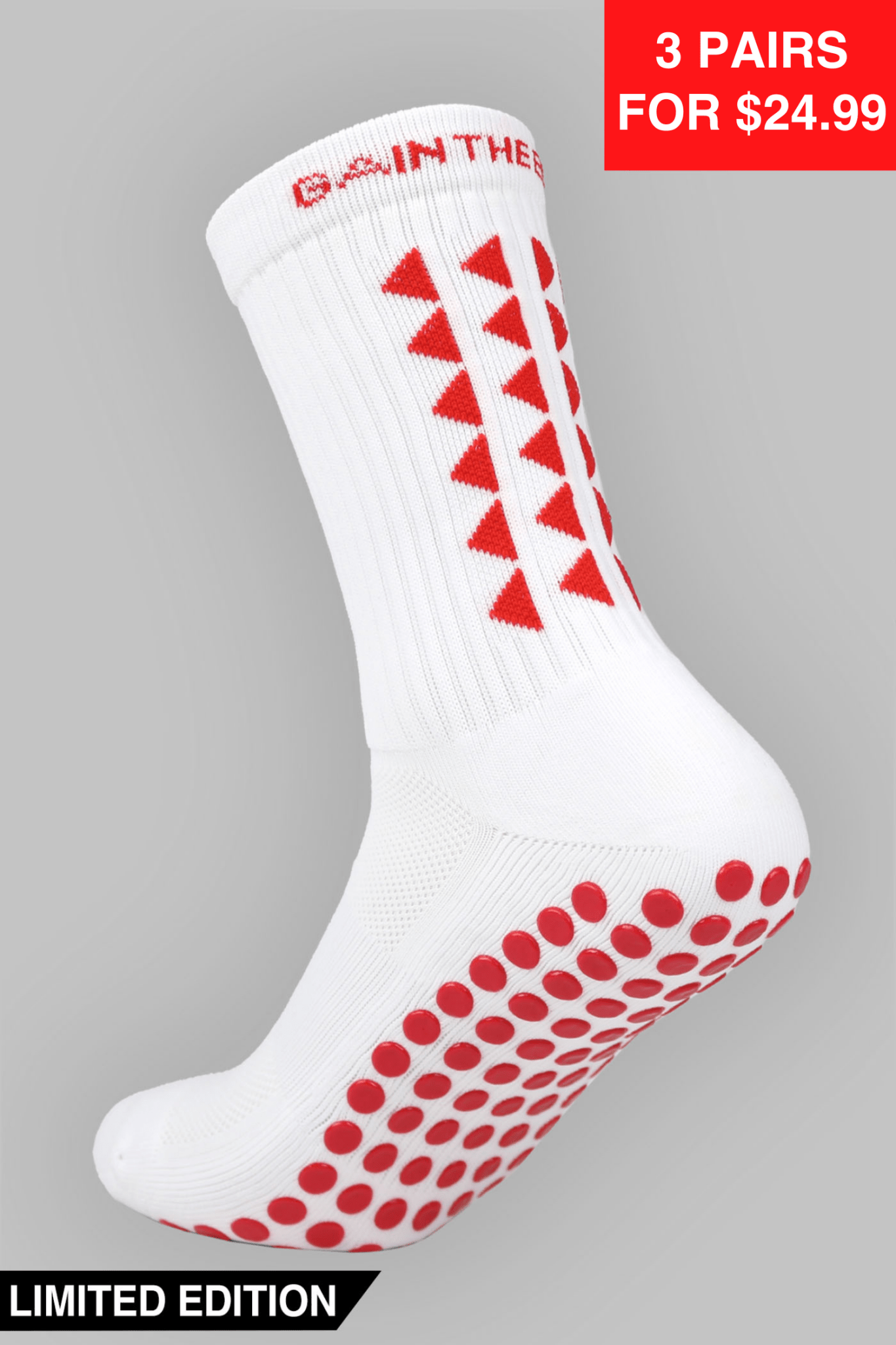 LIMITED EDITION GRIP SOCKS 2.0 - White & Red - Gain The Edge US